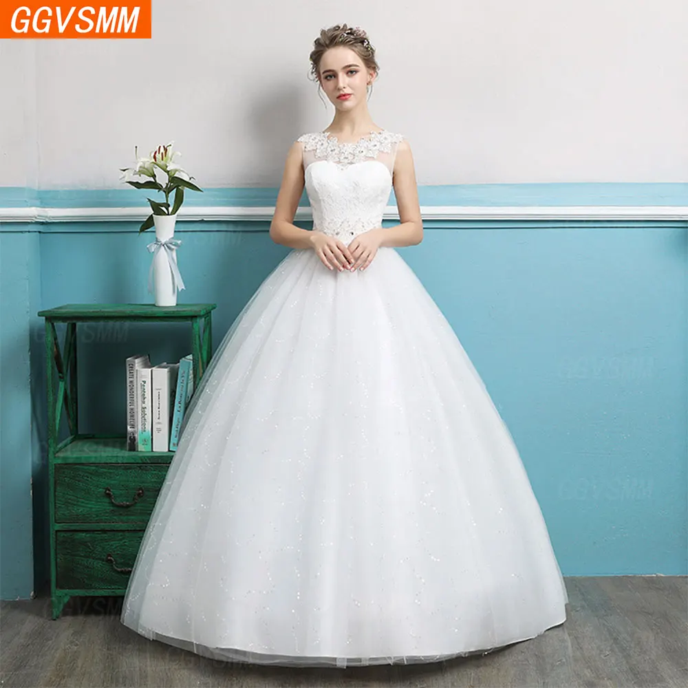 Simple Romantic Style White Bridal Wedding Dress Lace Applique Round Neck Sexy Open Back Floor Fluffy Dress Vestidos De Novia
Simple Romantic Style White Bridal Wedding Dress Lace Applique Round Neck Sexy Open Back Floor Fluffy Dress Vestidos De Novia