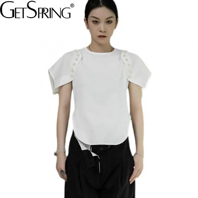 Getspring Women T Shirt Irregular Removable Cotton White T Shirts Asymmetry Casual Loose Short Summer Tops Women's Clothing 2022
Getspring Women T Shirt Irregular Removable Cotton White T Shirts Asymmetry Casual Loose Short Summer Tops Women's Clothing 2022