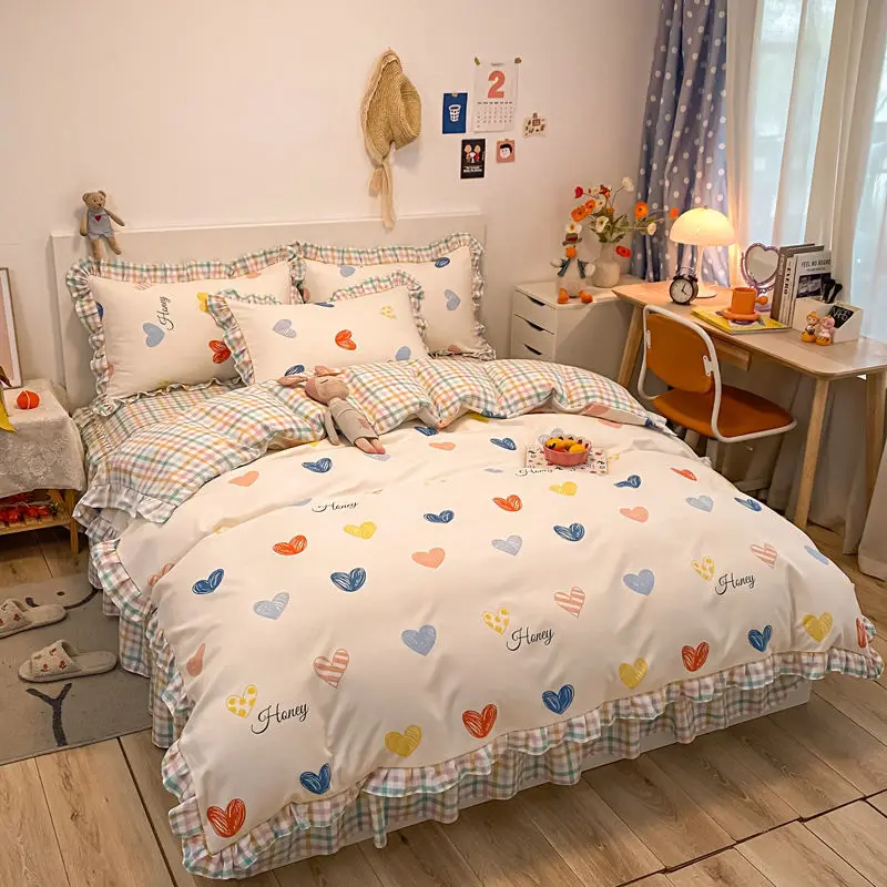 Four-piece Set of 100% Skin-friendly Cotton Thick Bedding Single Double Bed Skirt Princess Wind Girl Heart Student Suit Large
Four-piece Set of 100% Skin-friendly Cotton Thick Bedding Single Double Bed Skirt Princess Wind Girl Heart Student Suit Large