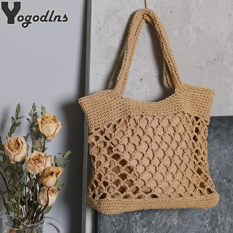 

Vintage Bohemian Straw Bag for Women Summer Large Capacity Hollow Handbags Rattan Handmade Kintted Travel Shpping Beach Bags