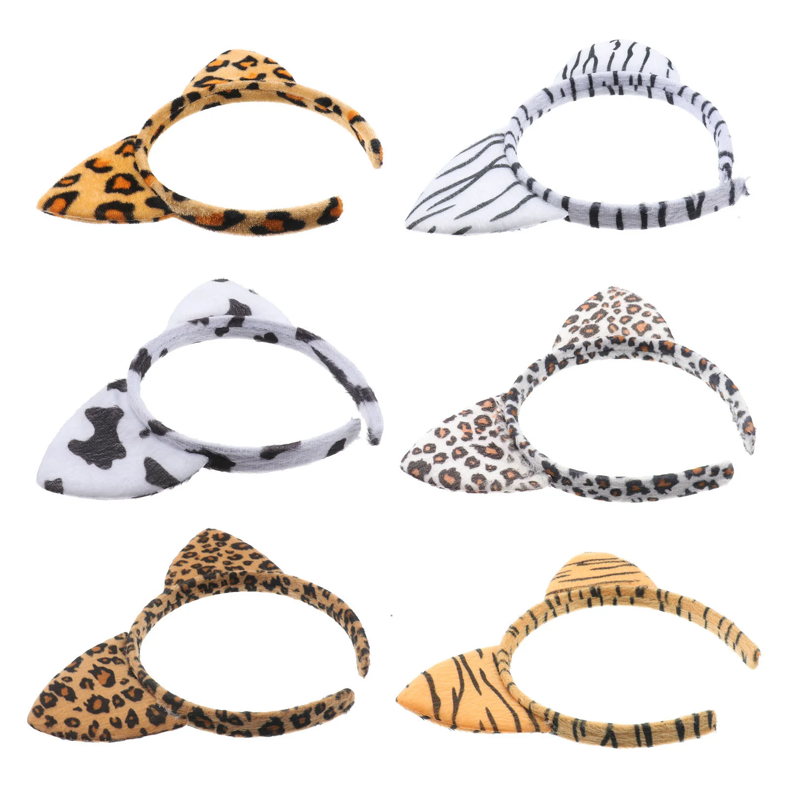 

6pcs Animals Ears Headband Leopard Grain Plush Headbands Headdress Headwear Costume Accessory for Kids Children