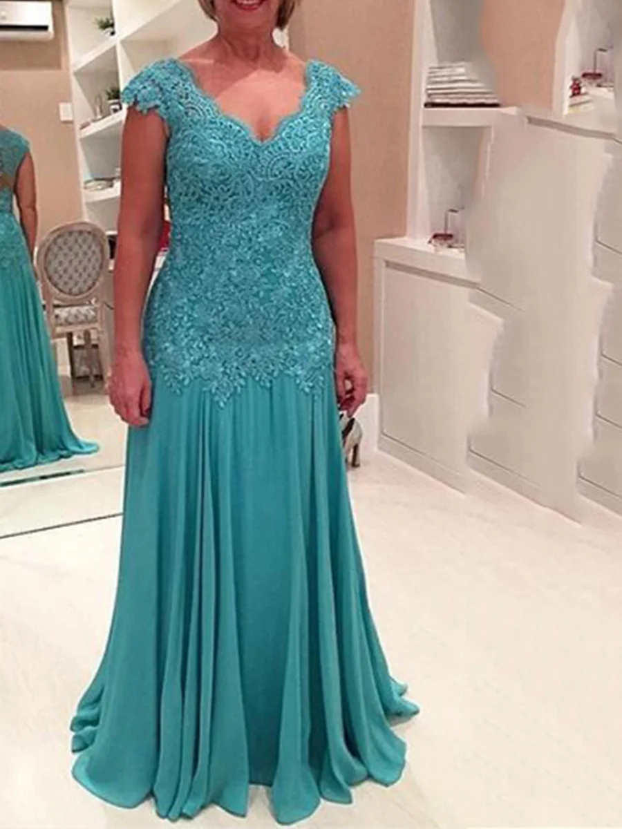 Vintage Blue A-line Mother of the Bride Dress V Neck Full Length Chiffon Lace Appliques Wedding Party Gowns Robe De Soiree
Vintage Blue A-line Mother of the Bride Dress V Neck Full Length Chiffon Lace Appliques Wedding Party Gowns Robe De Soiree