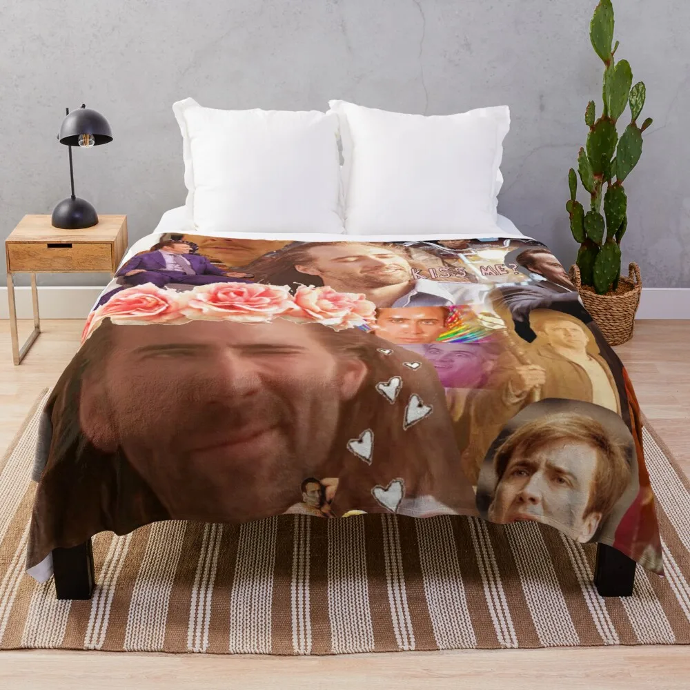

Nic Cage Collage Throw Blanket thermal blankets for travel Microfiber fuzzy blanket