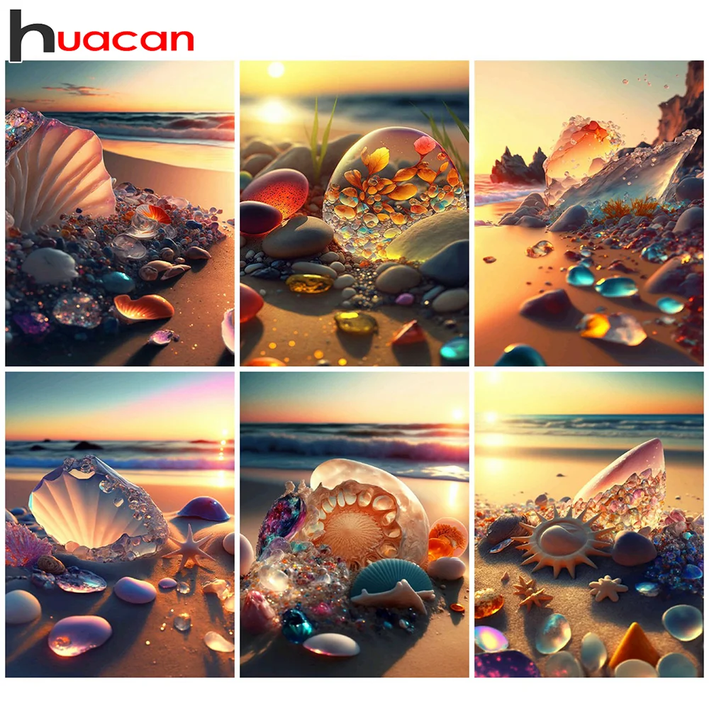 

Huacan 5D DIY Diamond Painting Seaside Embroidery Kit Sunset Mosaic Cross Stitch Landscape Wall Decoration