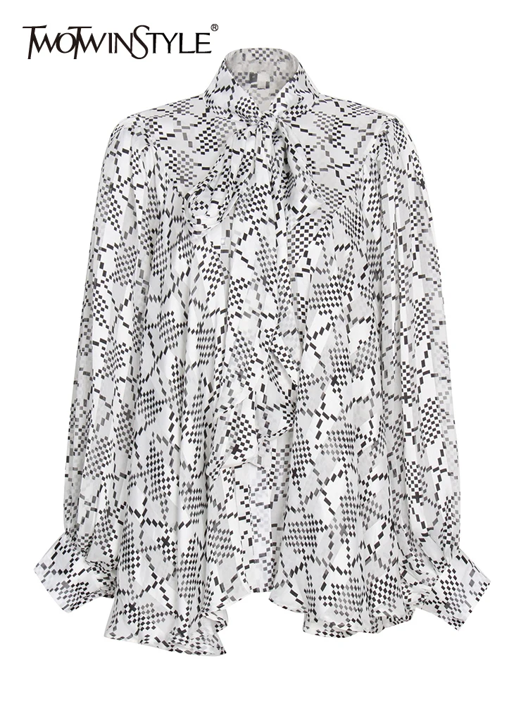 

Женская рубашка с отложным воротником TWOTWINSTYLE, однобортная Повседневная Весенняя блузка с длинным рукавом и принтом в винтажном стиле