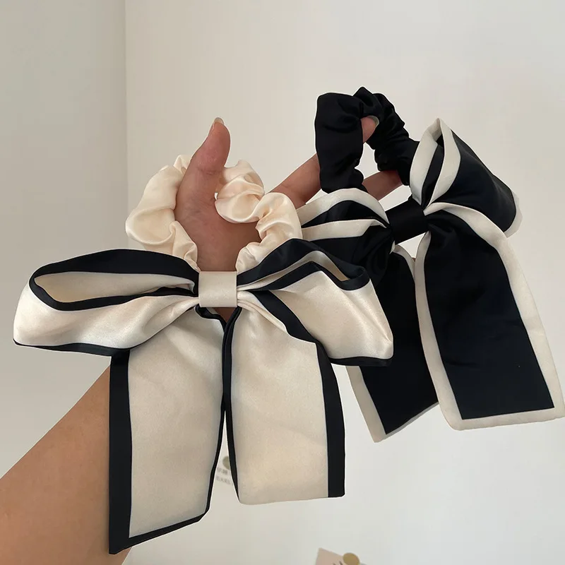 

Luxury Silk Bow Streamers Scrunchies Satin Hair Ties Rings Women Solid Elastic Hair Rubber Band Ponytail Holder Hair Accessories