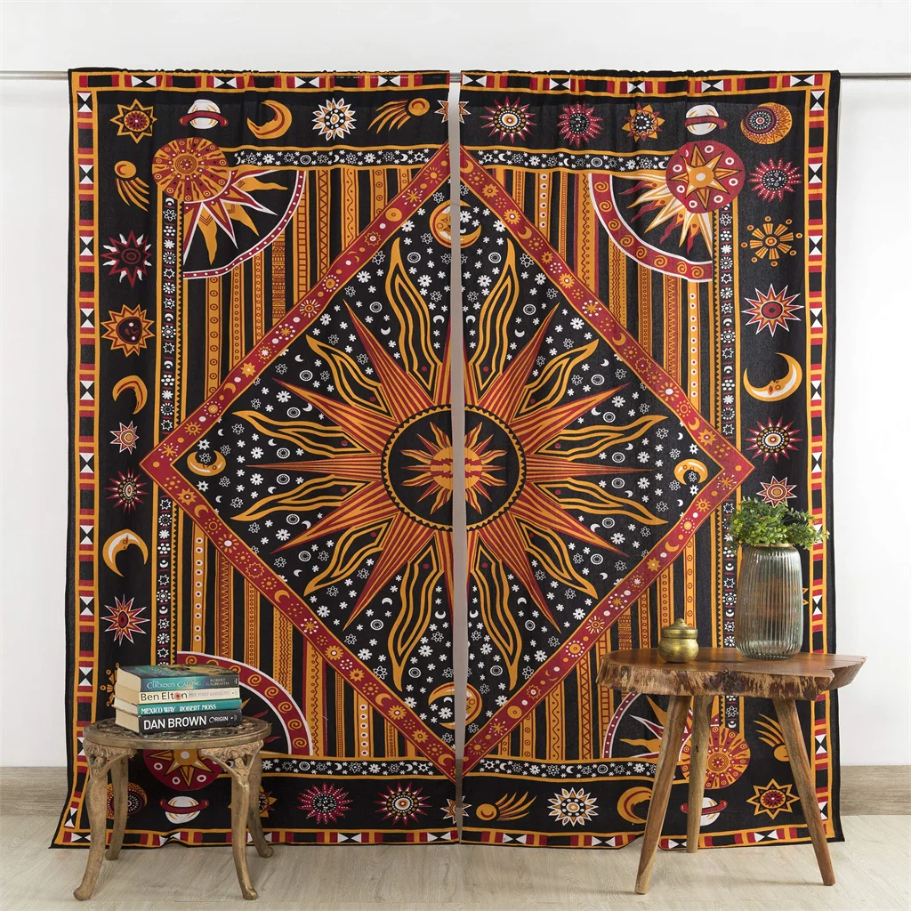 

3D Indian Curtains Sun Shape Mandala Hippy Style Bohemian Living Room Bedroom Home Furnishing Visor Curtain Grommet Top 2 Panels