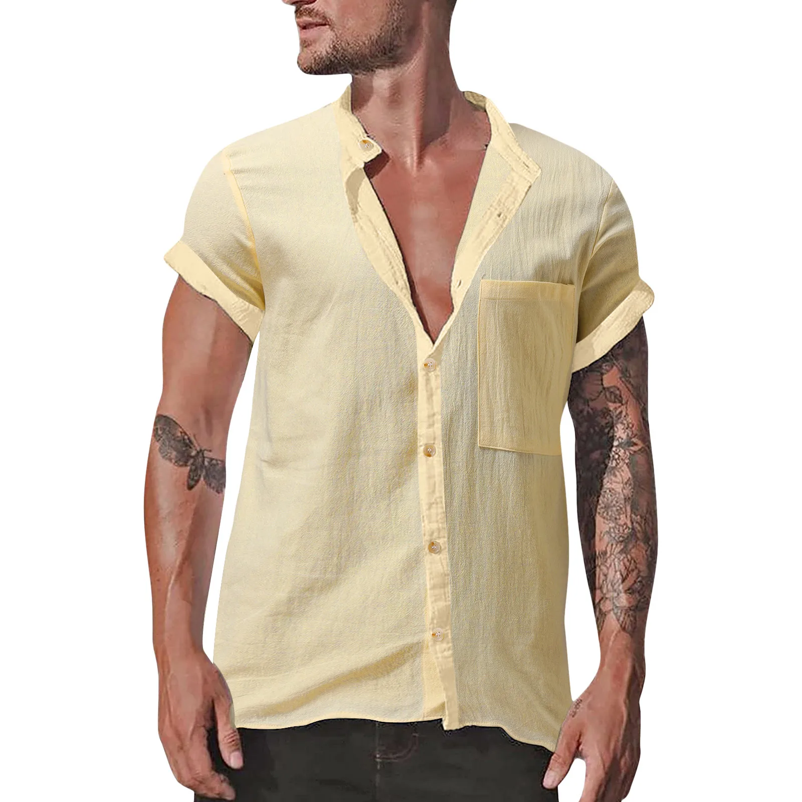 Men Linen Cotton Soft Shirt Button Down Short Sleeve Lightweight Top Shirt Beach Plain Banded Collar Fashion Moms Favorite Shirt
Men Linen Cotton Soft Shirt Button Down Short Sleeve Lightweight Top Shirt Beach Plain Banded Collar Fashion Moms Favorite Shirt