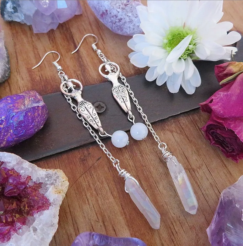 Crescent and Angel Halo Quartz, Moon Goddess Earrings, Wire Wrap Earrings, Reiki Crystal Energy Jewelry, Gifts For Women
Crescent and Angel Halo Quartz, Moon Goddess Earrings, Wire Wrap Earrings, Reiki Crystal Energy Jewelry, Gifts For Women