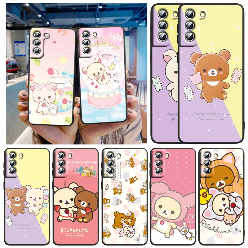 

Cartoon Cute Rilakkuma Doll For Samsung Galaxy S22 S21 S20 FE Ultra Pro Lite S10 5G S10E S9 S8 Plus Black Soft Capa Phone Case