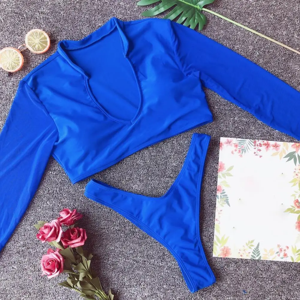 Soft Fabric Charming V-neck Long Sleeve Two Pieces Bikini Set Comfy Summer Swimsuit Padded for Swimming Pool
Soft Fabric Charming V-neck Long Sleeve Two Pieces Bikini Set Comfy Summer Swimsuit Padded for Swimming Pool