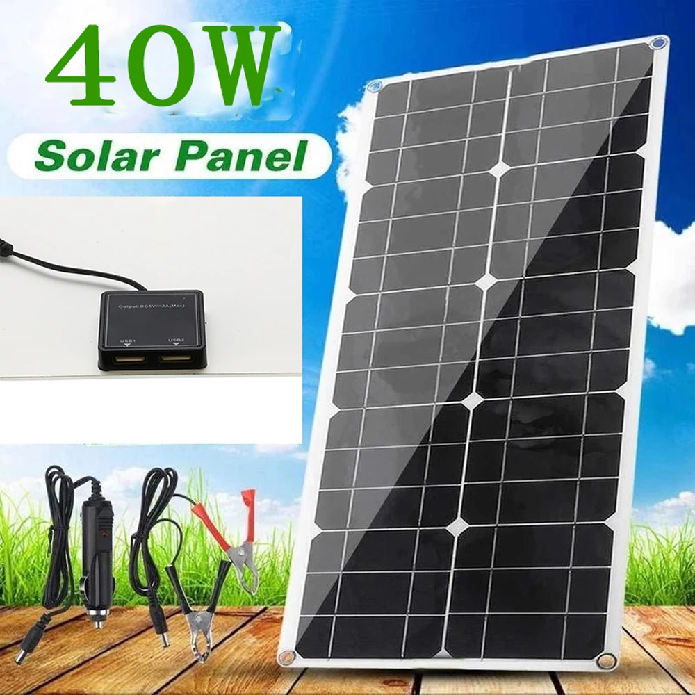 40W Solar Panel Monocrystalline Silicon Outdoor Camping Portable Solar Charging Board Waterproof with DC/USB Output
40W Solar Panel Monocrystalline Silicon Outdoor Camping Portable Solar Charging Board Waterproof with DC/USB Output