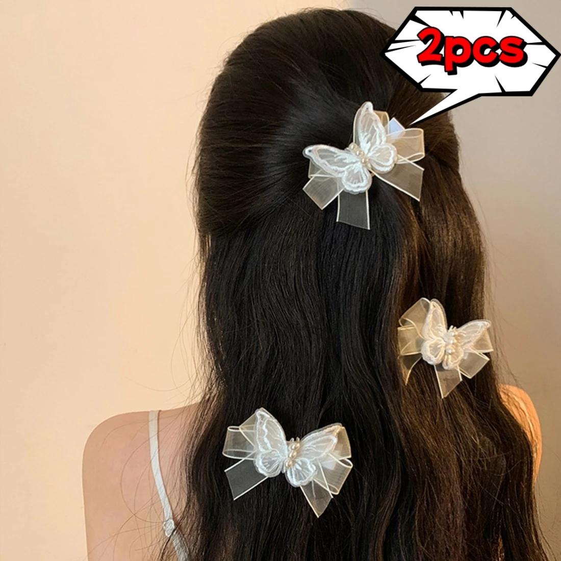 

2Pcs Embroidered butterfly Hair Clips For Baby Girls Pearl Kids Hairpins Hair Accessories Exquisite Headwear Hair Clip Appliques