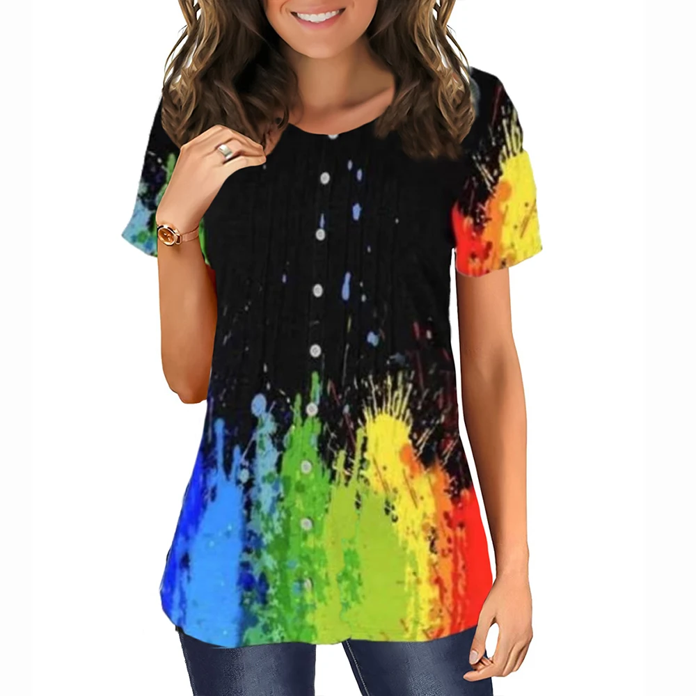 Women's Painting T-Shirts Summer 2022 Gradient Print T-Shirts Round Neck Basic Tops 3D Printed Women's Streetwear Buttoned Tops
Women's Painting T-Shirts Summer 2022 Gradient Print T-Shirts Round Neck Basic Tops 3D Printed Women's Streetwear Buttoned Tops