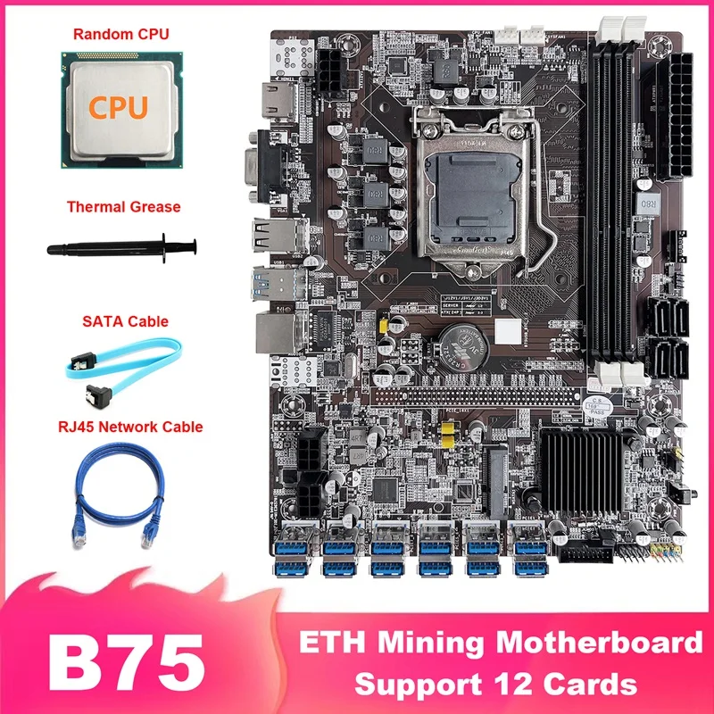 Материнская плата B75 ETH для майнинга, материнская плата 12 PCIE на USB LGA1155 + случайный ЦП + кабель SATA + сетевой кабель RJ45 + термопаста
Материнская плата B75 ETH для майнинга, материнская плата 12 PCIE на USB LGA1155 + случайный ЦП + кабель SATA + сетевой кабель RJ45 + термопаста