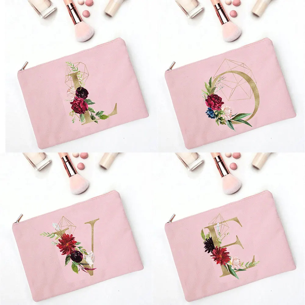 Women's Cosmetic Bag Customizable Print Flowers Letters Cheap Cute Kawaii Canvas Pink Female Makeup Pouch Storage Bag For Girls
Women's Cosmetic Bag Customizable Print Flowers Letters Cheap Cute Kawaii Canvas Pink Female Makeup Pouch Storage Bag For Girls