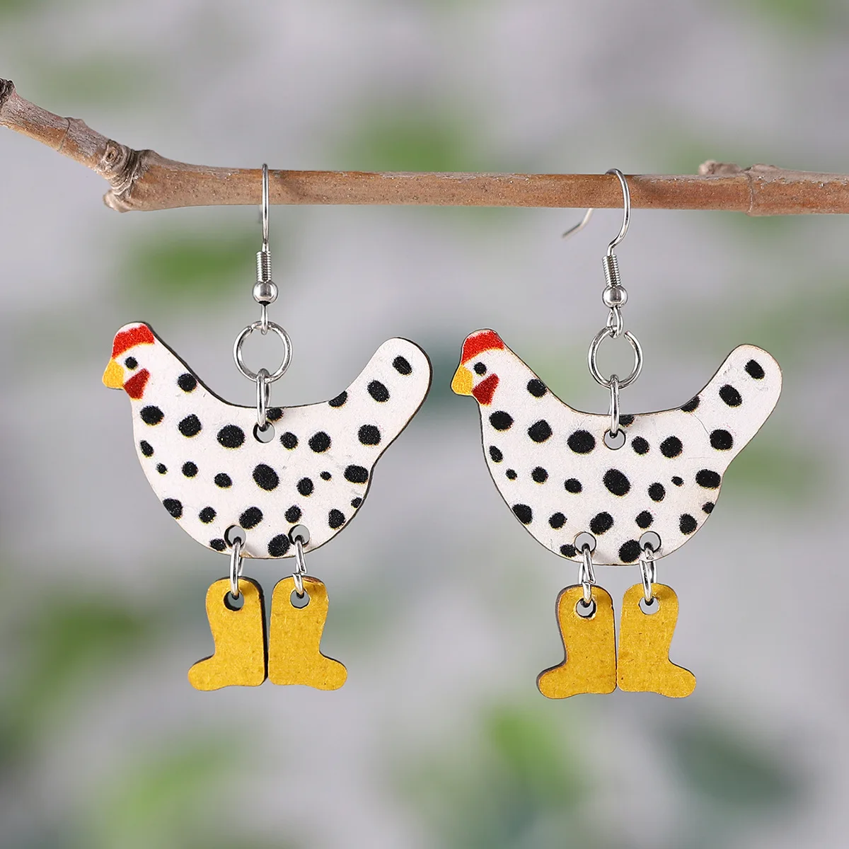 Creative Funny High Heels Rooster Polka Dot Earrings Women's Personalized Double sided Wood Splice Ear Rings Wholesale
Creative Funny High Heels Rooster Polka Dot Earrings Women's Personalized Double sided Wood Splice Ear Rings Wholesale