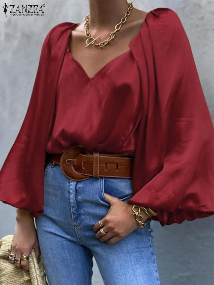 2022 Women Spring Satin Shirt ZANZEA Elegant V Neck Long Sleeve Solid Blouse Fashion Blusas Work Office OL Tunic Tops Oversized
2022 Women Spring Satin Shirt ZANZEA Elegant V Neck Long Sleeve Solid Blouse Fashion Blusas Work Office OL Tunic Tops Oversized