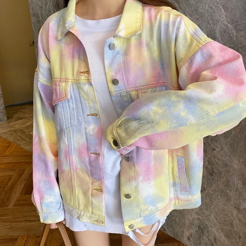 Fashion Tie-dye Color Denim Jacket Women's Oversized Long-sleeved Lapel Pocket Girl Streetwear Style Jeans Jacket Short Coat
Fashion Tie-dye Color Denim Jacket Women's Oversized Long-sleeved Lapel Pocket Girl Streetwear Style Jeans Jacket Short Coat