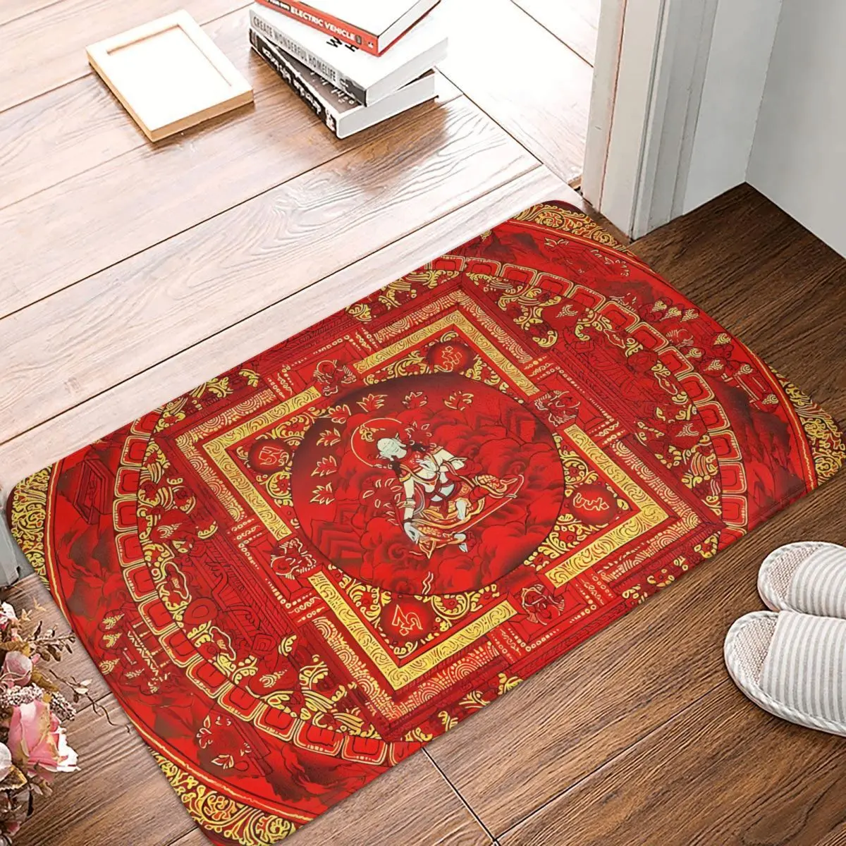 

Buddhist God Belief Bath Mat Crimson Mandala Doormat Kitchen Carpet Outdoor Rug Home Decor