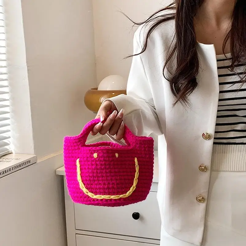 Smiling Face Knitted Handbag for Women Child Cotton Weave Small Tote Fashion Top-Handle Bag Ladies Mobile Phone Bags Purses Ins
Smiling Face Knitted Handbag for Women Child Cotton Weave Small Tote Fashion Top-Handle Bag Ladies Mobile Phone Bags Purses Ins