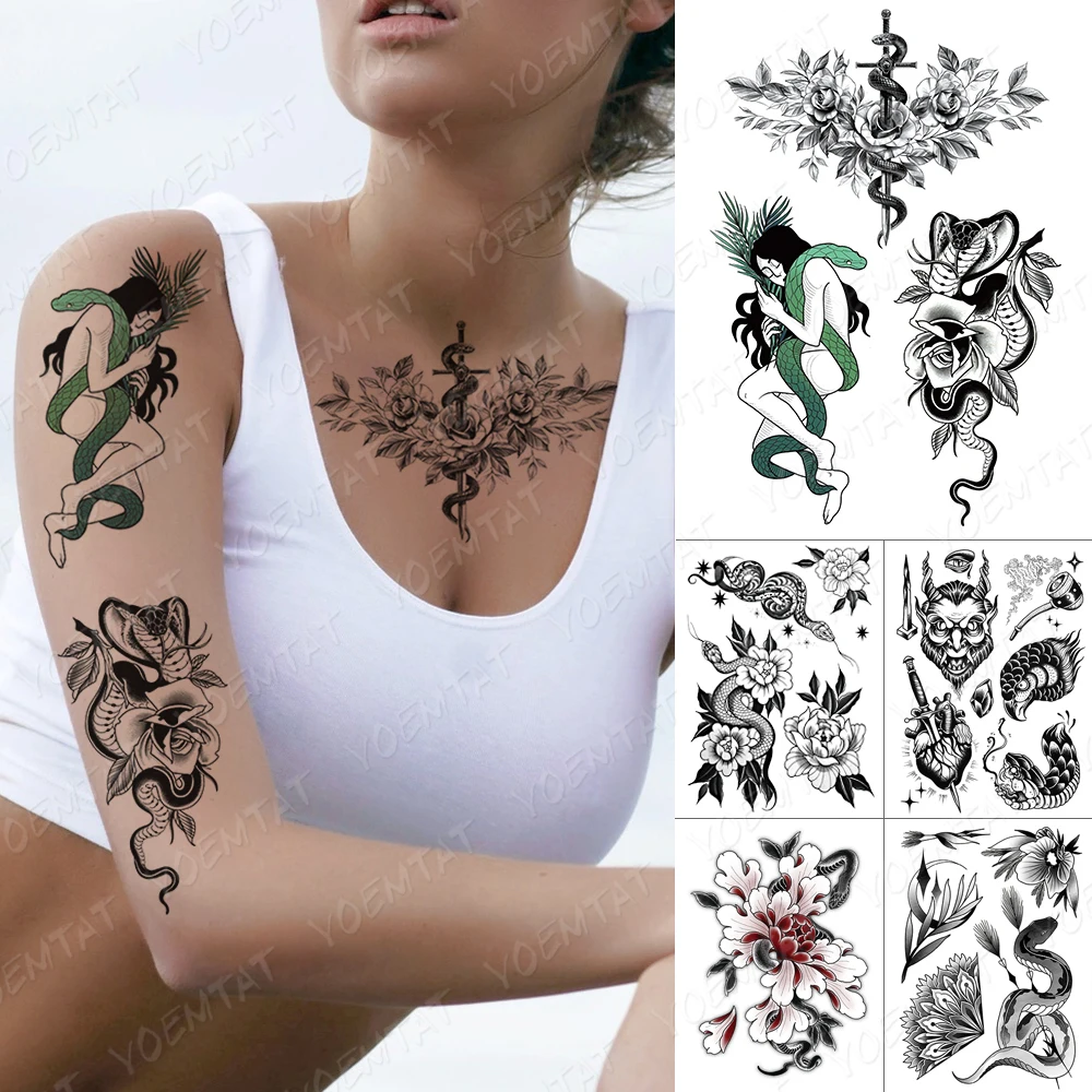 Waterproof Temporary Tatto Sticker Rose Peony Beauty Cobra Prajna Body Art Transfer Fake Tattoo Men Women Sexy Nightclub Tattoos
Waterproof Temporary Tatto Sticker Rose Peony Beauty Cobra Prajna Body Art Transfer Fake Tattoo Men Women Sexy Nightclub Tattoos