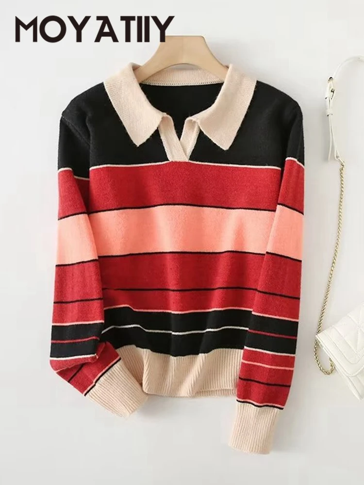 MOYATIIY Women 2022 Winter Sweater Striped Knit Pullovers Sweaters Turn Down Collar Long Sleeve Female Jumper Tops
MOYATIIY Women 2022 Winter Sweater Striped Knit Pullovers Sweaters Turn Down Collar Long Sleeve Female Jumper Tops