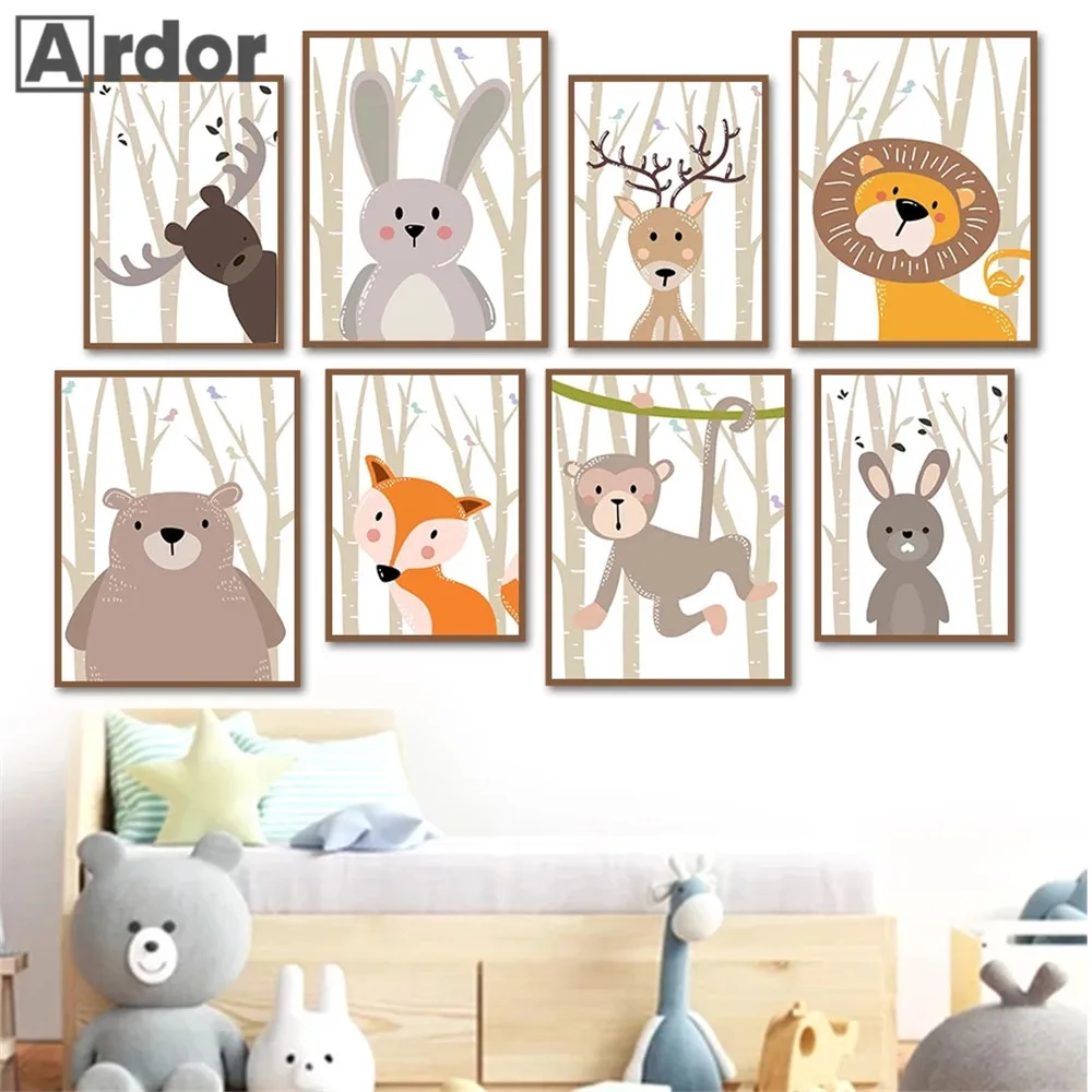Cartoon Animal Lion Fox Deer Monkey Rabbit Bear Canvas Painting Woodland Poster Nursery Print Wall Pictures Baby Kids Room Decor
Cartoon Animal Lion Fox Deer Monkey Rabbit Bear Canvas Painting Woodland Poster Nursery Print Wall Pictures Baby Kids Room Decor