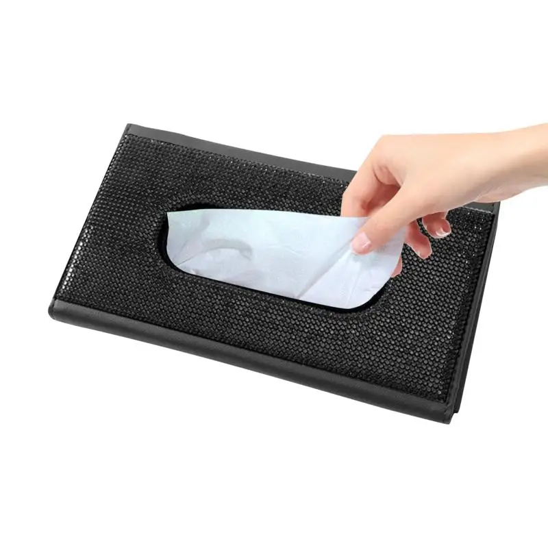 

Crystal Tissue Box For Car Sun Visor Tissue Box Holder Hanging Car Sparkly PU Leather Napkin Case Holder Bling Car Accessories