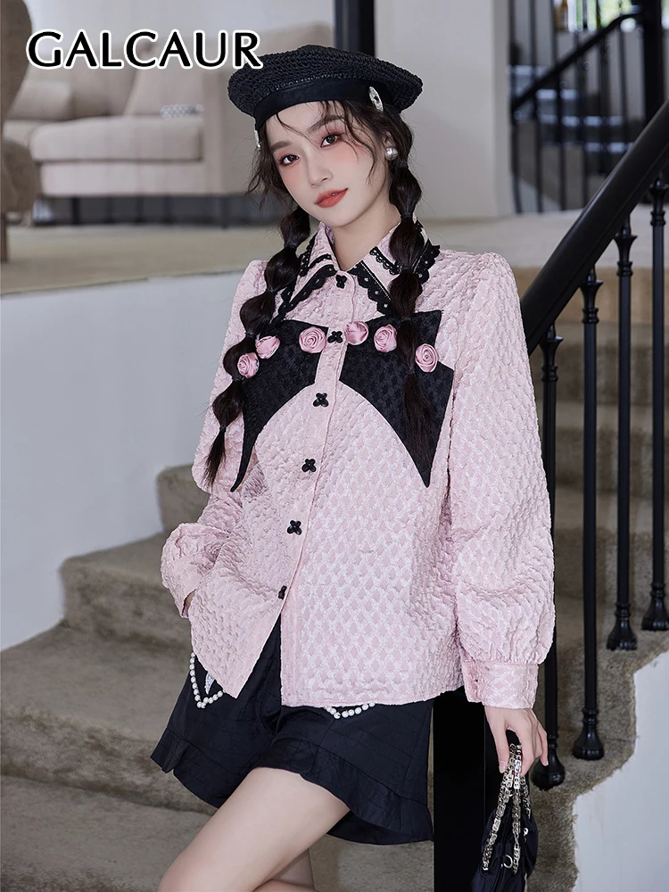 GALCAUR Sweet Spliced Floral Shirts Women Peter Pan Collar Long Sleeve Single Breasted Hit Color Patchwork Lace Blouse Female
GALCAUR Sweet Spliced Floral Shirts Women Peter Pan Collar Long Sleeve Single Breasted Hit Color Patchwork Lace Blouse Female