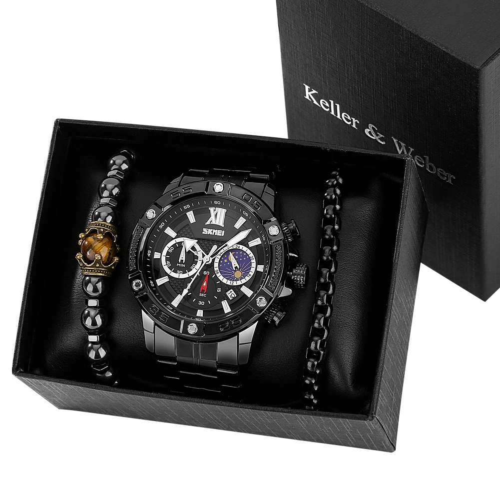 Popular Mens Gift Set Black Full Steel Waterproof Quartz Watch for Men with Premium Elastic Bracelet Christmas Gifts for Husband
Popular Mens Gift Set Black Full Steel Waterproof Quartz Watch for Men with Premium Elastic Bracelet Christmas Gifts for Husband