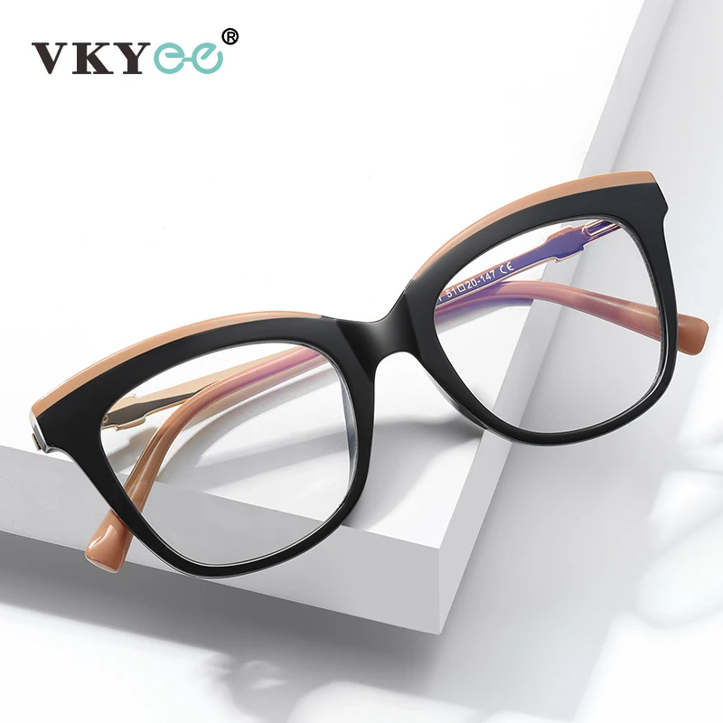 

VICKY Women Cat Eye Reading Glasses Blue Light Blocking Optical Eyeglasses Frames Double Color Accept Prescription Custom