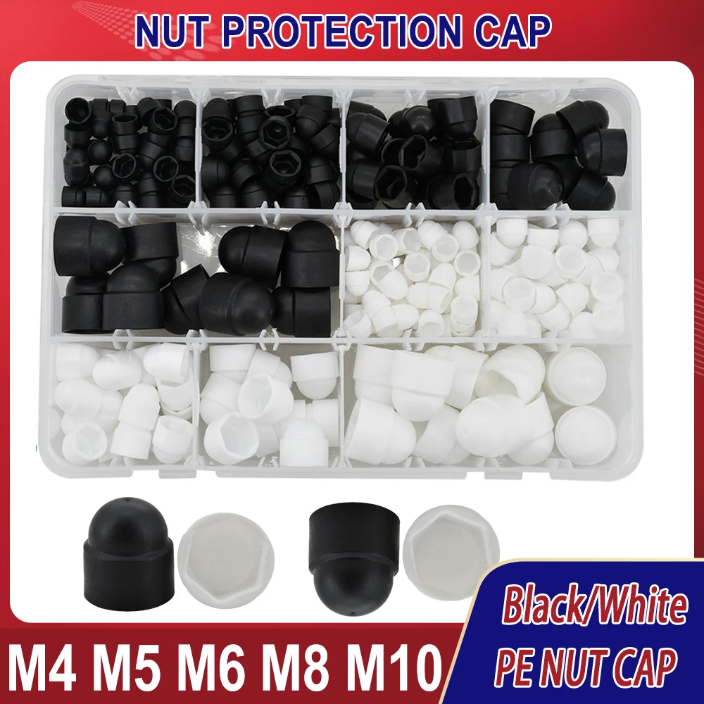 

M4 M6 M8 M10 M12 Black White Socket Hex Caps Nuts Cover Plastic PE Protection Nut Dome Hexagon Screws Acorn Nut Protector Bolts