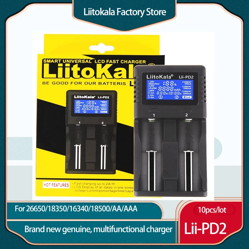 10 шт./лот LiitoKala Lii-PD2 18650 зарядное устройство для 3,7 V Li-Ion 18650/18500/16340/26650/21700 /20700/CR123A 18350 V аккумулятор
10 шт./лот LiitoKala Lii-PD2 18650 зарядное устройство для 3,7 V Li-Ion 18650/18500/16340/26650/21700 /20700/CR123A 18350 V аккумулятор