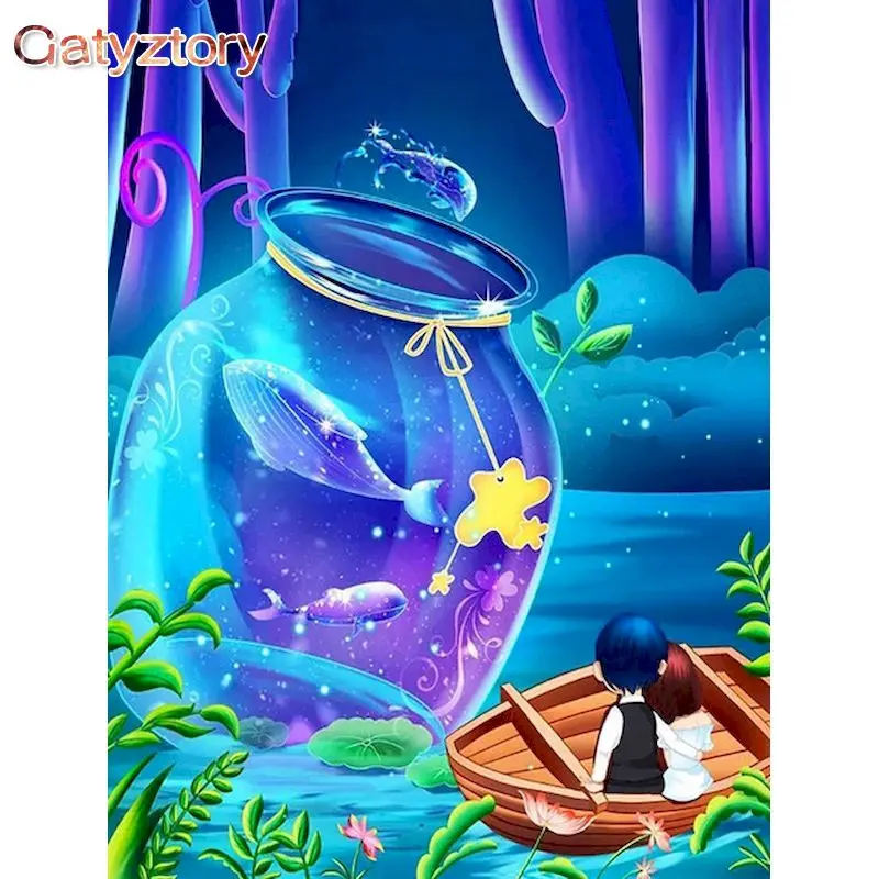 

GATYZTORY DIY Picture By Numbers For Adults Handmade DIY Gift 40x50cm Frame Fantasy Forest Scenery Oil Paint Kits Home Decors