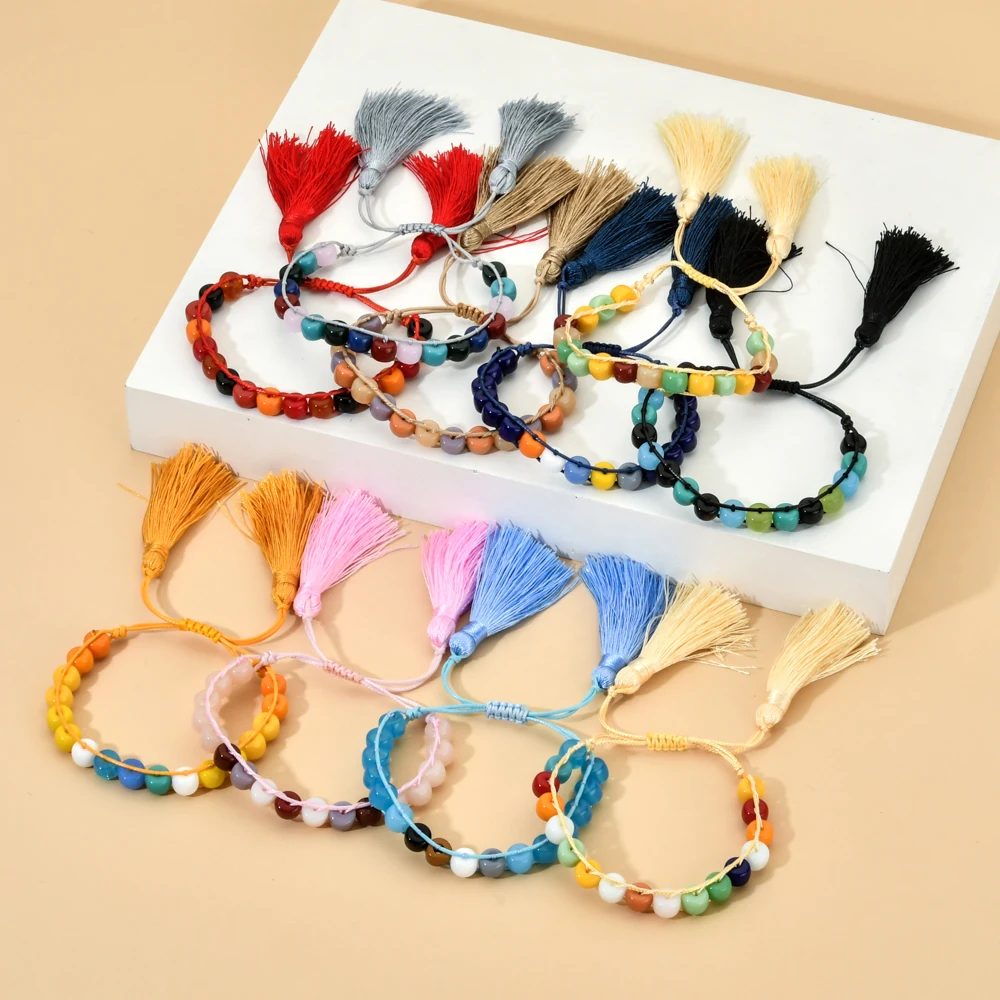 ZMZY Bohemia Braided Tassel Bracelet Handmade Stone Glass Bead Adjustable Rope Bracelets For Women Girls Boho Retro Cuff Jewelry 
ZMZY Bohemia Braided Tassel Bracelet Handmade Stone Glass Bead Adjustable Rope Bracelets For Women Girls Boho Retro Cuff Jewelry