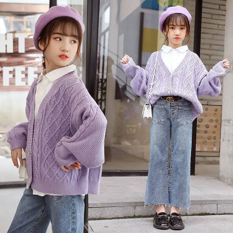 New Girls Purple Sweater Autumn Winter Kids Knitted Cardigan Tops Fashion All-match Outerwear Children's Clothing 6-14 Year Coat
New Girls Purple Sweater Autumn Winter Kids Knitted Cardigan Tops Fashion All-match Outerwear Children's Clothing 6-14 Year Coat
