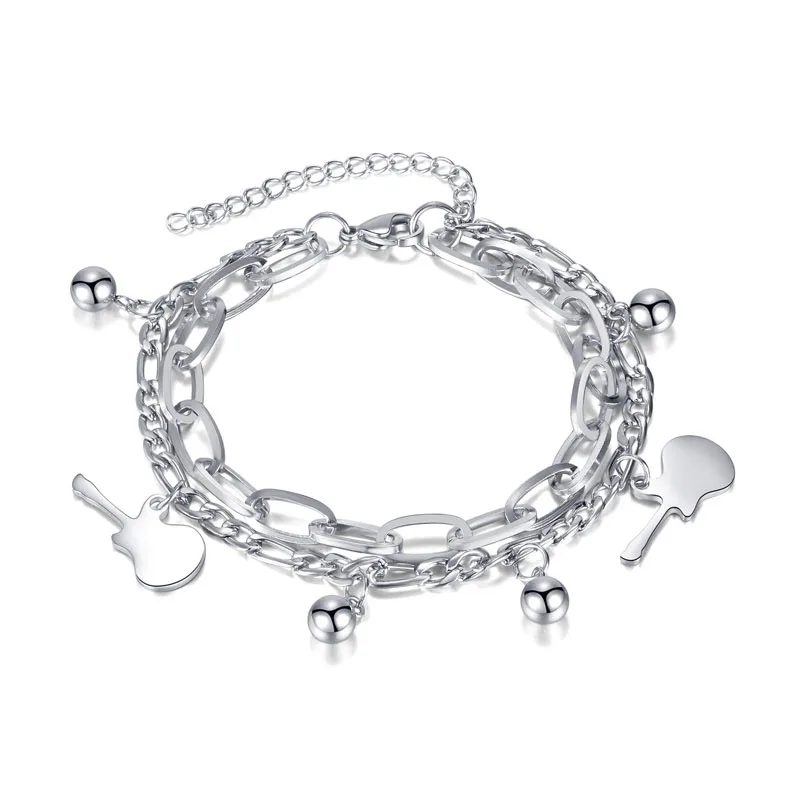 Creative Double Chain Bracelet For Women Personality Stainless Steel Guitar Bracelet Pendant Party Wedding Accessories Jewelry
Creative Double Chain Bracelet For Women Personality Stainless Steel Guitar Bracelet Pendant Party Wedding Accessories Jewelry