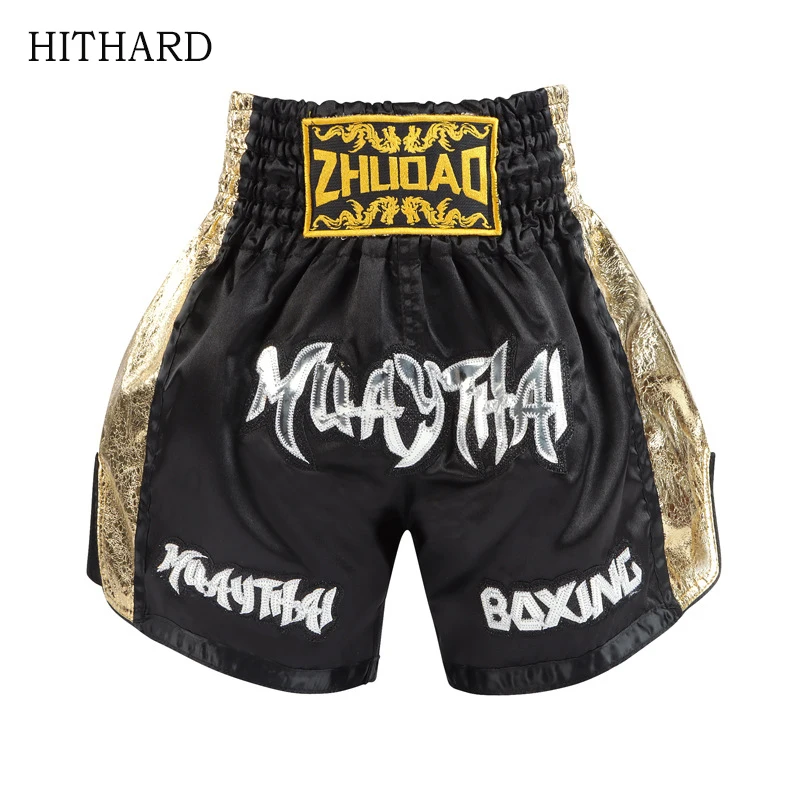 Boxing Shorts Black Gold Satin Muay Thai Shorts Men Women Children Embroidery Combat Grappling Kickboxing Fighting MMA Clothing
Boxing Shorts Black Gold Satin Muay Thai Shorts Men Women Children Embroidery Combat Grappling Kickboxing Fighting MMA Clothing