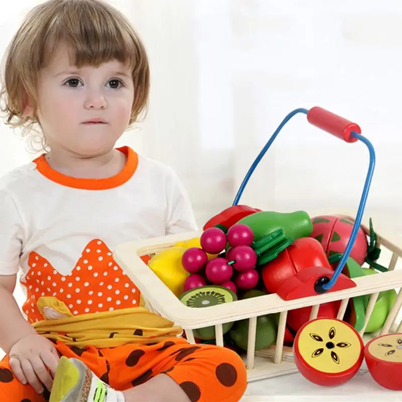 

Wooden Play Food Toys 16pcs Magnetic Kitchen Play Accessories Colorful Cutting Pretend Toy Food Wooden Fruits Vegetables Gift