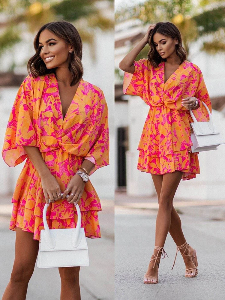 2022 Women Beach Vacation Mini Dress Summer Office Ladies Elegant V Neck Floral Print Dress Fashion Bat Short Sleeve Dress
2022 Women Beach Vacation Mini Dress Summer Office Ladies Elegant V Neck Floral Print Dress Fashion Bat Short Sleeve Dress