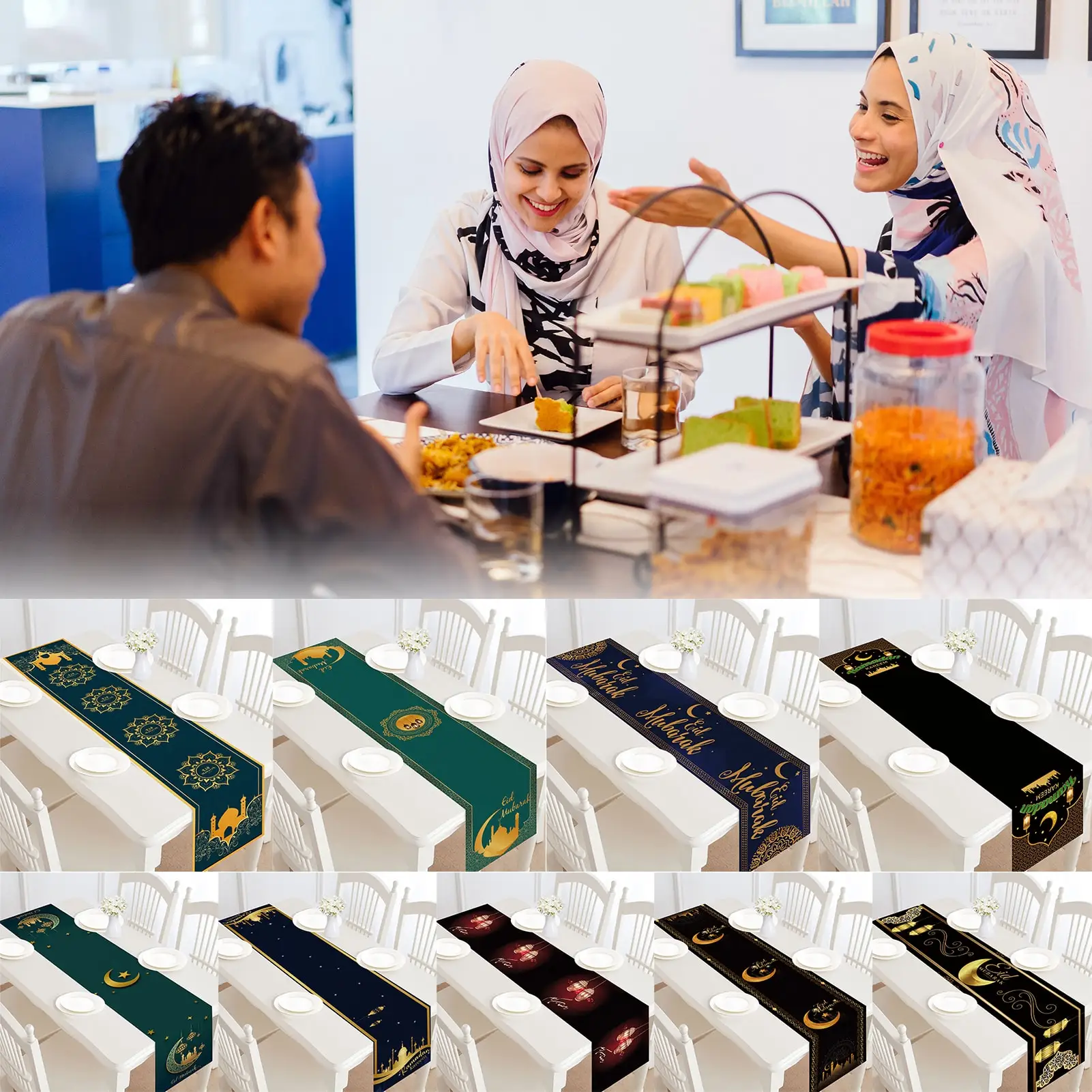 2022 Eid Mubarak Decoration Tablecloth Household Moon Festival Table Runner Muslim Ramadan Festival Party Supplies Placemat 
2022 Eid Mubarak Decoration Tablecloth Household Moon Festival Table Runner Muslim Ramadan Festival Party Supplies Placemat