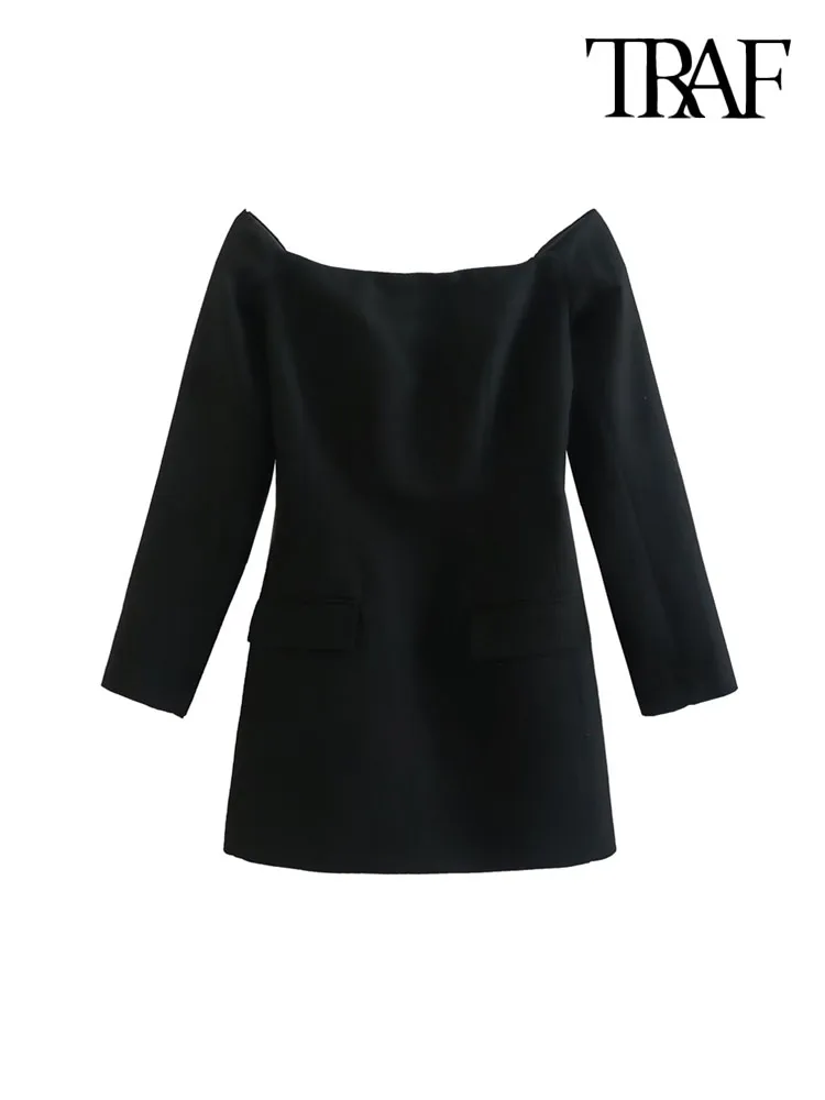 TRAF Women Fashion Front Flap Pockets Off The Shoulder Mini Dress Vintage Long Sleeve Back Zipper Female Dresses Vestidos
TRAF Women Fashion Front Flap Pockets Off The Shoulder Mini Dress Vintage Long Sleeve Back Zipper Female Dresses Vestidos