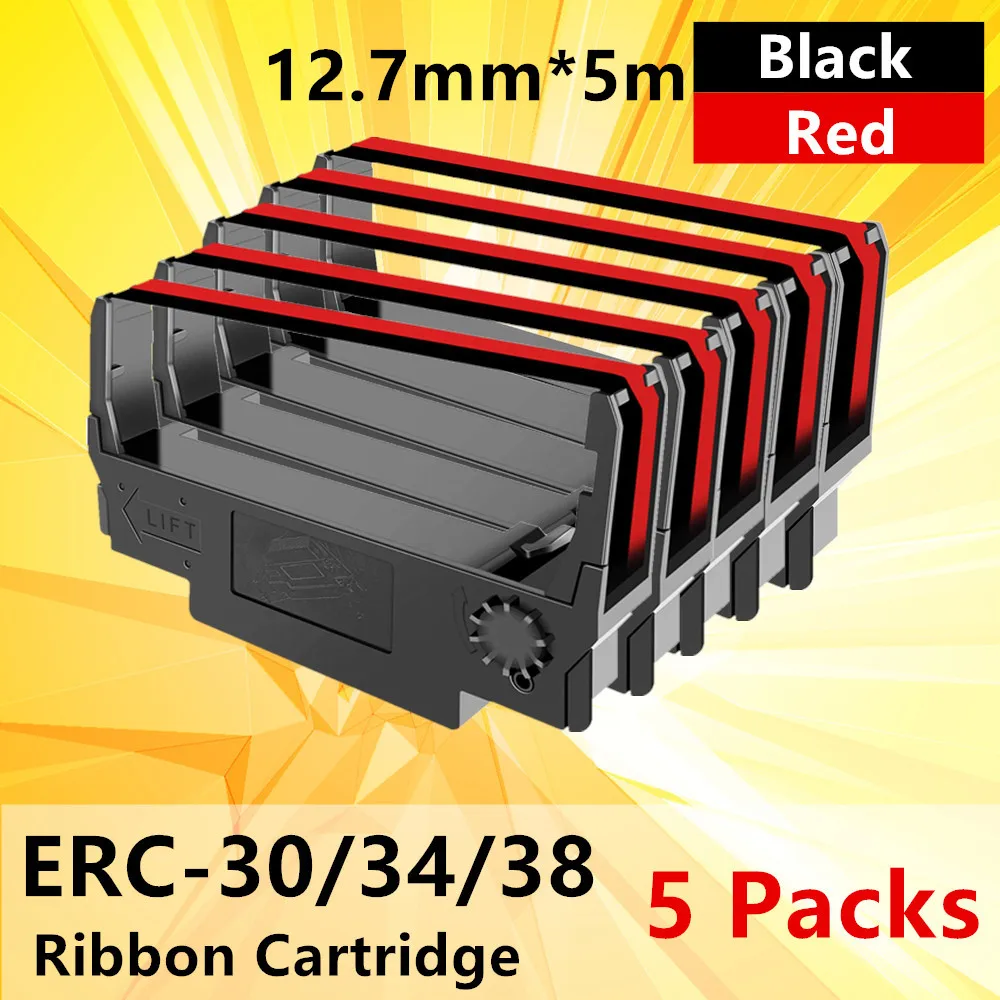

5PK ERC30 ERC-30 ERC 30 34 38 B/R Compatible with Ribbon Cartridge for use in ERC38 NK506 TM-U200D,TM-U210B,TM-U210D (Black Red)