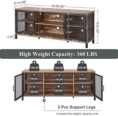 Entertainment Center for TVs up to 65 Inch, Rustic Wood TV Stand, Large TV Console and TV Cabinet for Living Room (60 Inch Wide,
Entertainment Center for TVs up to 65 Inch, Rustic Wood TV Stand, Large TV Console and TV Cabinet for Living Room (60 Inch Wide,