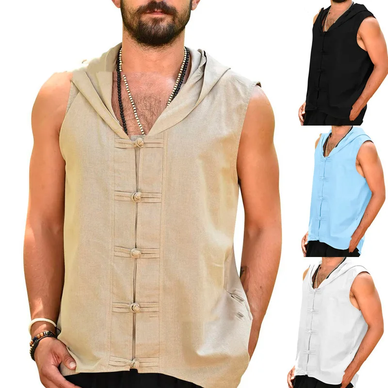 Men's Sleeveless New Summer European Size Solid Color Hooded Vintage Buttoned Vest
Men's Sleeveless New Summer European Size Solid Color Hooded Vintage Buttoned Vest