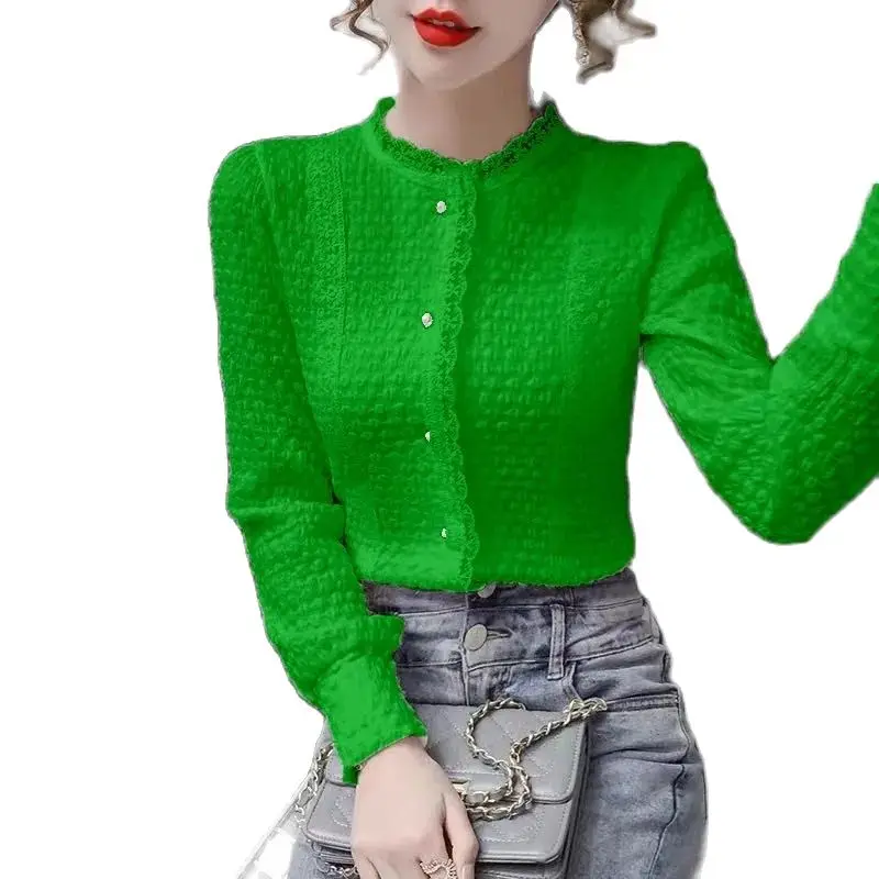 2023 New Spring Autumn Shirt Tops Fashion Western Style Lace Bottoming Shirt Women's Long-Sleeved Single-Breasted Blouse Female
2023 New Spring Autumn Shirt Tops Fashion Western Style Lace Bottoming Shirt Women's Long-Sleeved Single-Breasted Blouse Female