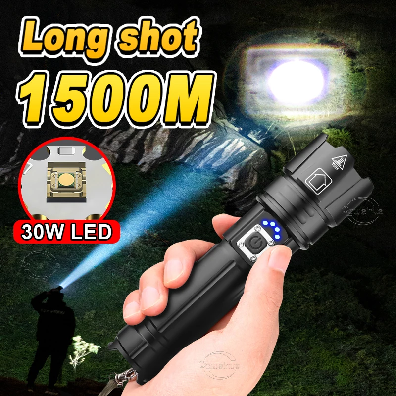 

Новейшая мощная светодиодная вспышка 30 Вт s 18650 000 лм, тактический фонарь, мощный яркий походный водонепроницаемый перезаряжаемый фонарик