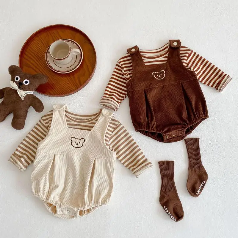 Новинка 2022, комбинезон с вышивкой для малышей с медвежонком + полосатая футболка, комплект одежды из 2 предметов, хлопковые наряды для девоче... 
Новинка 2022, комбинезон с вышивкой для малышей с медвежонком + полосатая футболка, комплект одежды из 2 предметов, хлопковые наряды для девоче...