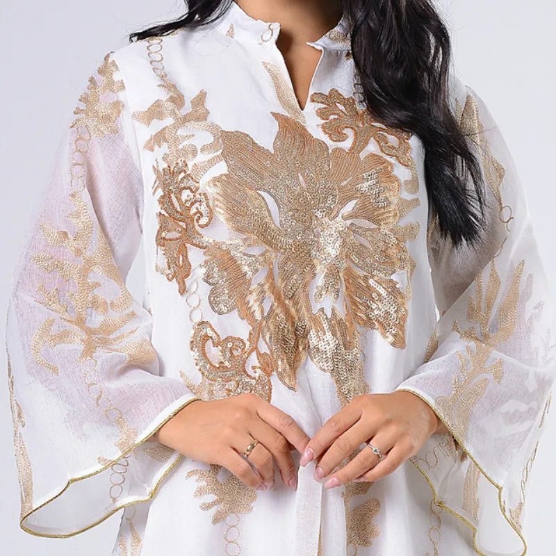 Sequins Embroidered Abaya Dress For Women Moroccan Kaftan Turkey Arabic Jalabiya White Islamic Ethnic Robe 2023 Eid New 
Sequins Embroidered Abaya Dress For Women Moroccan Kaftan Turkey Arabic Jalabiya White Islamic Ethnic Robe 2023 Eid New